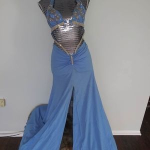 COUTURE PERIWINKLE RHINESTONE BRA TOP GOWN